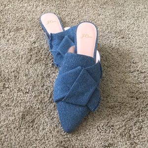 EUC J Crew blue denim mules flats  Sz 8
